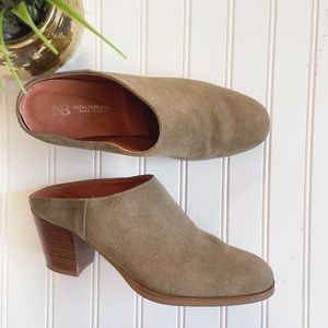 Natalia Blanco Moss Suede Leather Almond Toe Stacked Block Heel Mules
